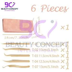 5 piezas de pinzas para pestañas rectas y curvas de acero inoxidable de Color dorado rosa nuevo, Punta puntiaguda para extensiones de pestañas - Product Image 6