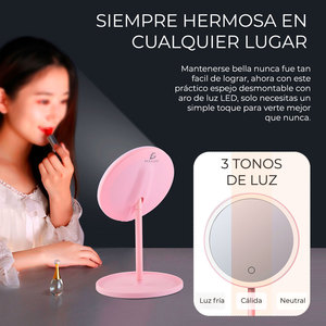 Miroir de maquillage portable de 17,5 cm avec anneau lumineux LED, style TikTok, fabriqué en plastique durable - Product Image 4