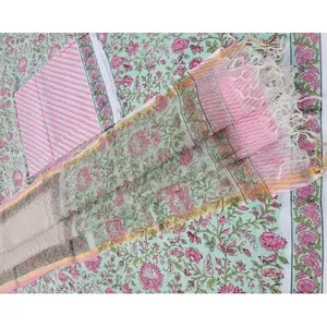 Traditional Muslim <b>Clothing</b> <b>Accessory</b> Hand Block Printed Gota Patti Blue Cotton Unstitched Dress Material - Product Image 6