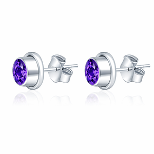 Romantic Natural Amethyst Bezel <b>Set</b> <b>Stud</b> <b>Earrings</b> Rhodium Plated Sterling <b>Silver</b> Engagement Wedding Anniversary Gift - Product Image 4