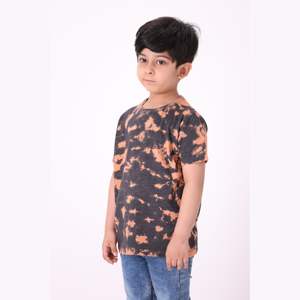 T-shirt tricoté en pur coton pour garçons, longueur régulière, col rond, demi-manches, Orange, Tie and Dye, 100% - Product Image 3