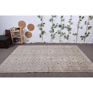 พรมวินเทจขนาด 6.4x9.2 ฟุต พรมตุรกีขนาดใหญ่ พรมขนสัตว์ลายจุดสีเบจ - Product Image 2