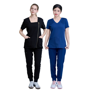 Uniformes de Enfermería Elásticos para Mujer, Marca FMF/Marca del Cliente, Cuello Alto, Manga Corta, Batas de Hospital para Pacientes, Lona de Algodón - Product Image 1