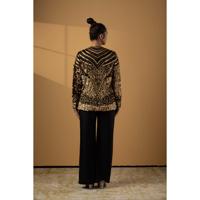Ensemble pantalon et blazer court pour femme, brodé or et noir, luxe |   Costume formel hip-hop pour mariage, fête, événement spécial, designer