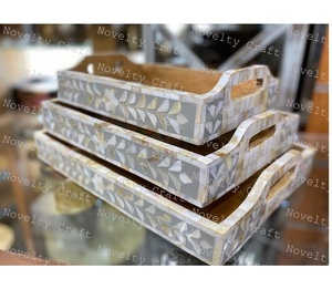 Bandeja para servir, elegante bandeja de chocolate de madera madreperla con tapa de vidrio de diseño de lujo para platos decorativos de Hotel - Product Image 5