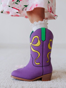 Chaussures de fête pour filles en cuir véritable avec broderie, fermeture éclair à hauteur du genou, bottes de cow-boy pour enfants - Product Image 3