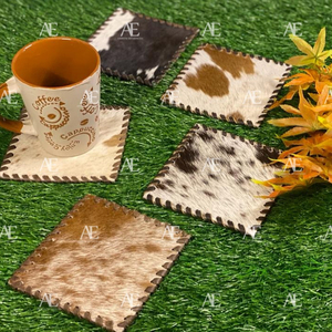 Ensemble de sous-verres à thé en cuir de vachette véritable fabriqué à la main sous-verres à cheveux napperons de Table faveurs de fête ensemble Western Unique nouveau cadeau pour la maison - Product Image 5