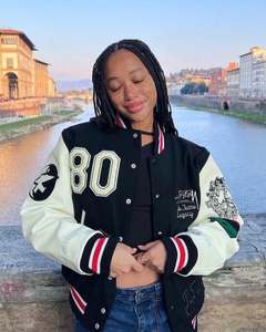 Veste universitaire en laine Melton de style High Street pour femmes avec manches en cuir Veste Letterman en gros pour hommes - Product Image 4