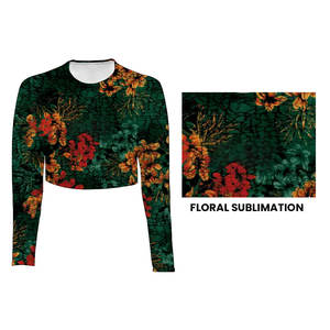 Sublimated Cropped <b>Long</b>-<b>Sleeve</b> Yoga Top with High-Waisted Solid Yoga Leggings, Yoga <b>Sets</b> Versatile <b>Gym</b> Wear Women <b>Sets</b> - Product Image 4