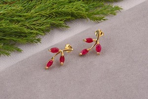 Benzersiz tasarımcı altın kaplama katı 925 ayar gümüş küpe el yapımı doğal taş pembe yakut saplama düğün ve hediyeler için - Product Image 3