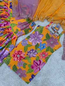 Costume Sharara en pure soie Chinon avec broderie lourde et sequins, style Bollywood, pour femme, idéal pour mariage et fête, Salwar Kameez, le plus vendu - Product Image 3