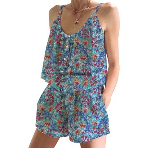 Indian 100% Pure Cotton <b>Pyjama</b> Women Cotton PJ Shorts Pajama Set Spring/<b>Summer</b> Floral Fitted Strappy Sleeveless PJ Set - Product Image 3