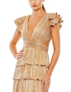 เดรสงานพรอมแขนสั้นประดับด้วยเลื่อมคอวีเซ็กซี่สำหรับผู้หญิงชุดเดรสงานพรอมแขนสั้นยาวถึงพื้นแบบคล้องคอชุดเดรสสำหรับงานปาร์ตี้ตอนเย็น - Product Image 4