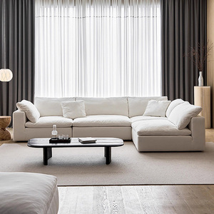 <b>Cream</b> Fabric <b>Sofa</b> Simple Cotton Hemp Living Room Modern Apartment Mall School Bean Curd Block Cloud <b>Sofa</b> Set - Product Image 5