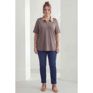 Chemisier en modal grande taille avec épaulettes et fermeture éclair, couleur vison - Product Image 3