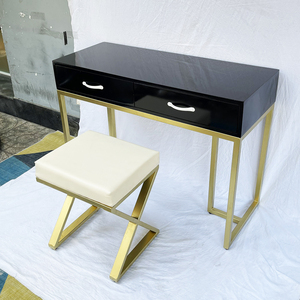 Modern BTD68051 Bronze Frame <b>Vanity</b> Table Chair Set Leather <b>Makeup</b> Table Lighted Mirror for Bedroom Dressing for Modern Usage - Product Image 6
