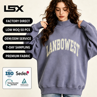 Sweat-shirt oversize à col montant pour femme et homme, pull personnalisé avec motif lettres universitaires, épaules tombantes, bord côtelé, en molleton