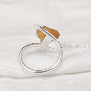Anillo de piedra en bruto para mujer, piedra preciosa de citrino en bruto Natural, piedra natal de noviembre, banda cruzada, anillo de Plata de Ley 925 de Navidad - Product Image 5