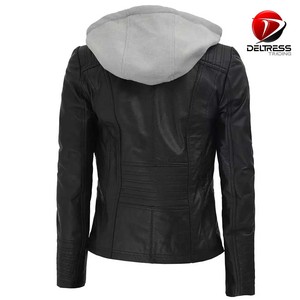 Chaqueta de moto informal de cuero genuino para mujer Diseño liso para ropa de carreras de motocicletas y automóviles - Product Image 3