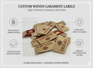 Étiquettes principales de vêtements en satin doux écologique imprimé damassé haute définition, étiquettes de col, étiquettes de logo de marque de vêtements - Product Image 6