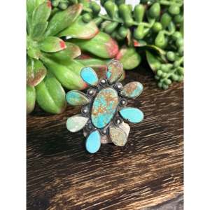 Royston Turquoise & Sterling Silver <b>Ring</b> Bezel Set Size 8 <b>Dainty</b> Hip-Hop Style Everyday Wear Fine Jewelry - Product Image 1