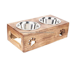 Elevated Wooden <b>Pet</b> <b>Feeder</b> with 2 Stainless Steel <b>Bowls</b> Double Dish <b>Feeders</b> for <b>Pet's</b> Convenient Eating - Product Image 1