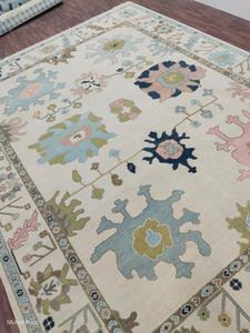 Muted Oushak Wool Rug, Handwoven Turkish Style Kilim Carpet, Pastel Floral Design Area Rug, Living <b>Room</b> Decor, Boho Large Rug - Product Image 5