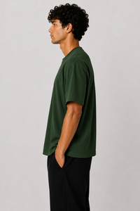 เสื้อยืดผ้าฝ้าย100% ชายแขนสั้น180gr ปกสีเขียวเข้มไม่มีปกสำหรับสไตล์ลำลองของคุณเสื้อแบบป้องกันขนแกะผลิตจากพรีเมี่ยมอิตาลี - Product Image 2