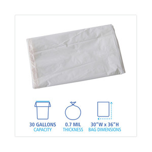 ถุงขยะอุตสาหกรรมสีขาว Boardwalk H6036EWK ขนาด 30 นิ้ว x 36 นิ้ว ความจุ 30 แกลลอน หนา 0.7 มิล แบบแพ็คแบน สำหรับขยะกระดาษความหนาแน่นต่ำ - Product Image 2