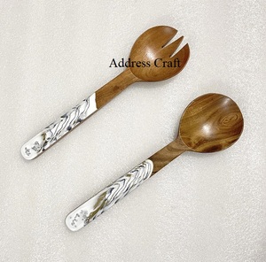 Hot Selling Wooden Cutlery With Epoxy Resin Handle Acacia Salad Server Set Kitchen Utensils <b>Serving</b> <b>Spoon</b> Tableware Salad Tools - Product Image 5
