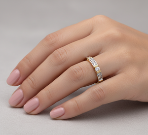 แหวนวงแหวนเพชรสองสีทองหรูหราสำหรับผู้หญิง - Product Image 2