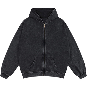 Sweat à capuche Streetwear de haute qualité avec fermeture éclair vierge lavage à l'acide délavé au soleil sweats à capuche avec poches en détresse avec logo personnalisé - Product Image 1