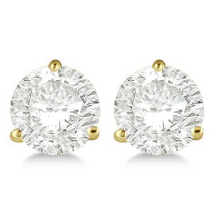 Boucles d'oreilles clous en or jaune 18 carats avec diamant rond, sertissage martini à 3 griffes - Product Image 1