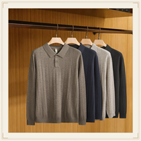 Polo pour homme de qualité supérieure à manches longues, texture torsadée, style décontracté chic pour les affaires |   Bureau |   Pull d'hiver confortable
