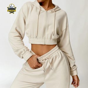 Chaqueta con capucha de manga larga suelta con estilo para mujer con capucha con cremallera ropa de abrigo deportiva para gimnasio en diseño de logotipo personalizado Material personalizado OEM - Product Image 6