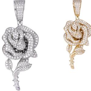 Pendentif en diamant VVS en forme de rose personnalisé Bijoux fins en argent 925 avec breloque en diamant rond taille brillant plaqué or pour hommes femmes - Product Image 1