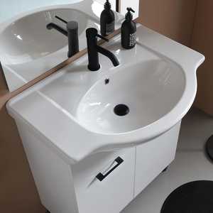 75cm White Floor-<b>Standing</b> Bathroom Cabinet with Matt <b>Black</b> Details Sink Mirror Ravenna <b>Lamp</b> - Product Image 3