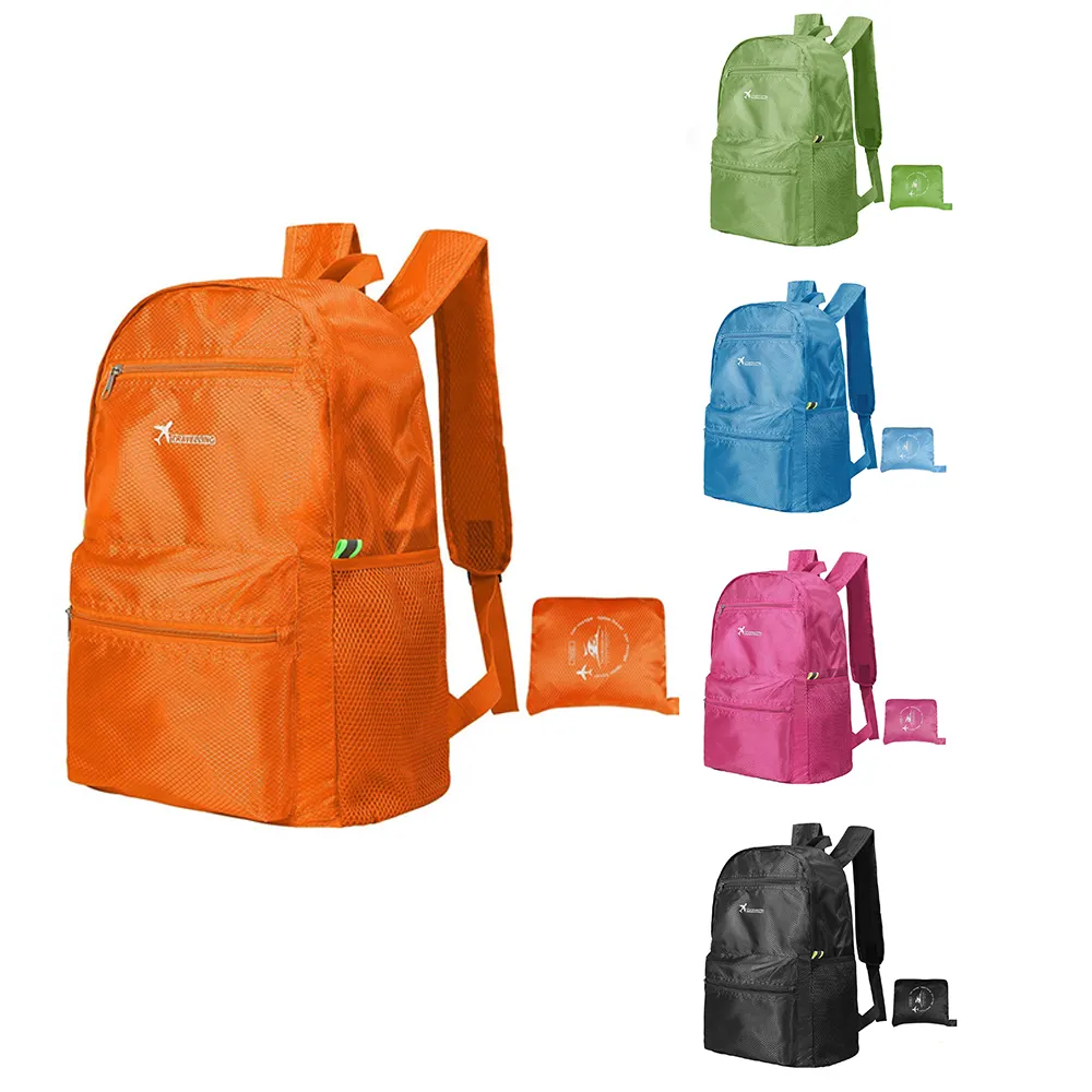 Mochila dobrável super leve para caminhadas, logotipo personalizado, bolsa escolar dobrável para compras, mochila dobrável para mercado