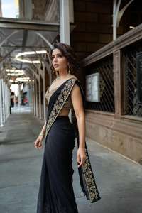 Designer indien Bollywood dernière fantaisie à la mode lourd Faux Georgrtte noir Saree fête séquence travail pour les femmes vêtements exclusifs - Product Image 3