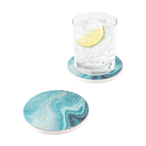 <b>Ceramic</b> Blue Marble <b>Coasters</b>, Home Decorative Round Marble <b>Coaster</b> Set, Onyx <b>Coasters</b> - Product Image 2