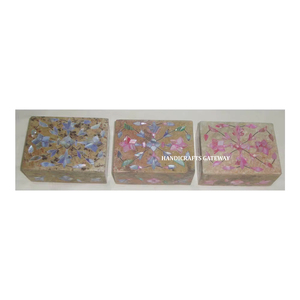 Forme rectangulaire en stéatite naturelle bleu rose et mélange de nacre incrustation florale coffrets cadeaux de bijoux pour mariage et affaires - Product Image 1