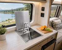 Évier de cuisine encastré à couvercle dissimulé, surface brossée carrée, style moderne minimaliste, pour hôtels, en acier inoxydable 304, cuve simple, pliable