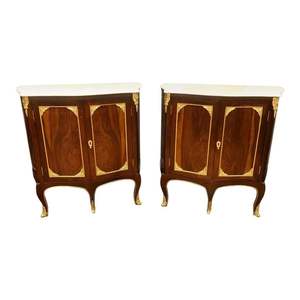 French Style <b>Mahogany</b> <b>Bedside</b> Cabinets Gilt Bronze Embellishments Marble Tops Exquisite Handmade Luxurious Nightstand Bedroom - Product Image 1