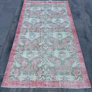 3.7x6.6 ft Rug, Vintage Turkish Rug, <b>Red</b> Southwestern <b>Wool</b> Rug - Product Image 1