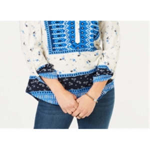 Style Co Women's Cowl Neck <b>Thermal</b> <b>Top</b> Size X-Large Blue Poplin Knitted Fabric Embroidered Breathable Casual Loose for Autumn - Product Image 3