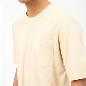 T-shirts en coton 100% à épaules tombantes / T-shirts décontractés en coton à manches courtes de couleur unie pour hommes, taille oversize, pour l'été - Product Image 2