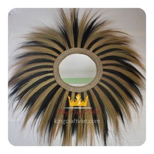 Minimalist Decorative Grass Broom <b>Vintage</b> Rustic <b>Mirror</b> Wall Hanging Round Custom Size Vietnam KING CRAFT VIET - Product Image 1