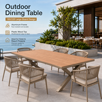 FLD2102 Mesa de Comedor Moderna y Resistente para Exteriores, de Aluminio, 180/220 cm, con Tablero de Madera PS de 80 mm y Patas Cruzadas, para Hotel, Resort o Patio