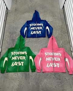 Sweat-shirt à capuche oversize de marque tendance Harajuku veste brodée rétro avec lettres pour hommes Y2k sweat-shirt à capuche gothique punk ample à fermeture éclair - Product Image 1