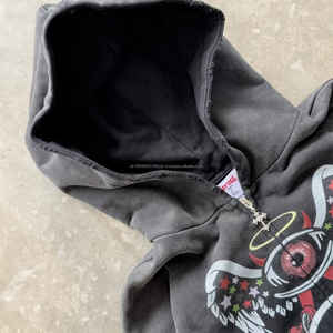 Y2K sweat à capuche zippé complet personnaliser lavage à l'acide impression en détresse sweat à capuche chrétien hommes femmes respirant anti-rétrécissement sweat - Product Image 2